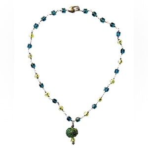 Artisan Made Blue yellow glass necklace sterling silver 925